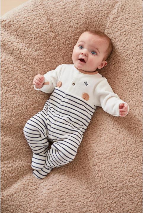 Actual product image Noukies Romper suit velour striped with bear ears ecru/navy size 74 (74)