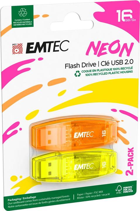 Produktbild Emtec C410 Neon 2-Pack (16 GB, USB-A)