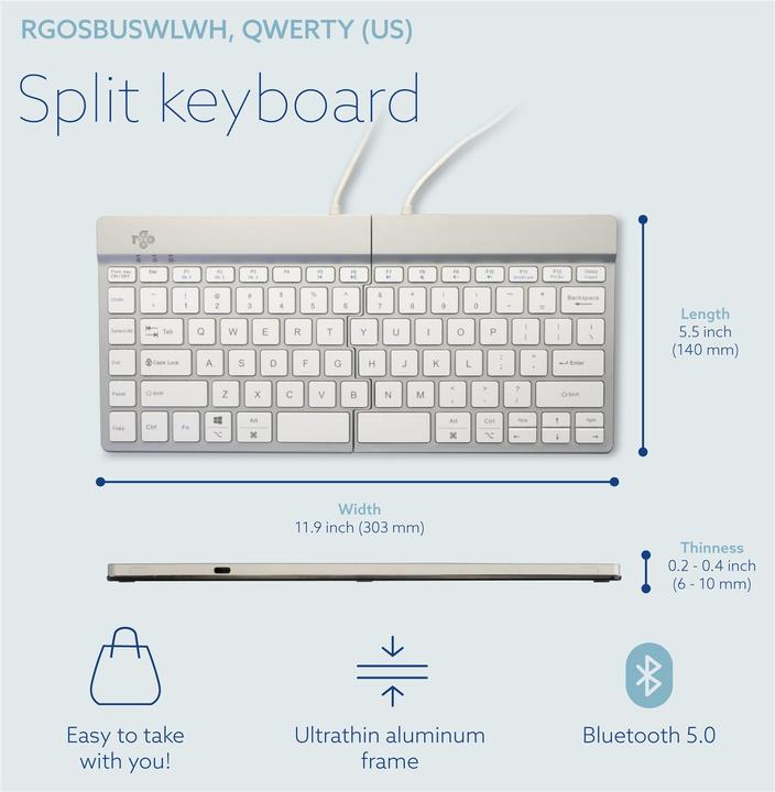 Actual product image R-Go Tools R-Go Keyboard Split Break US Layout Bluetooth White (Eng. Int., Wireless)