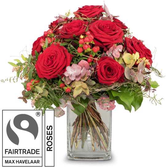 Fleurop I Love You, with Fairtrade Max Havelaar-Roses, big blooms (Cut flowers)