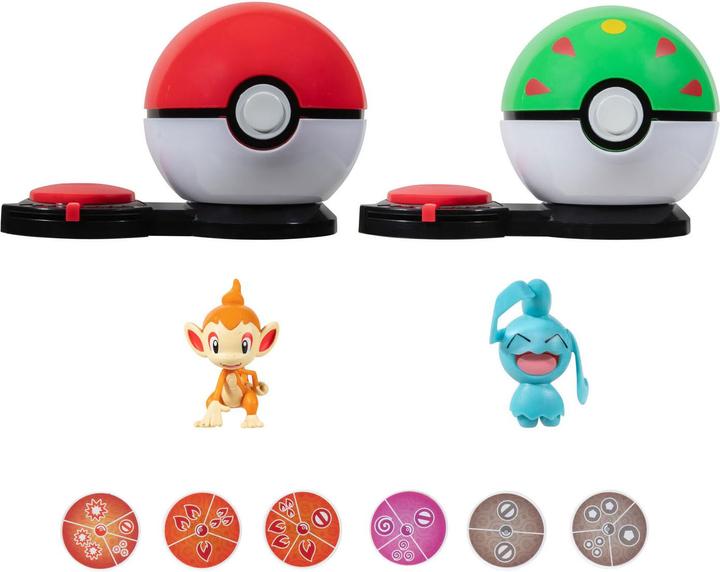 Actual product image Jazwares Pokémon Surprise Attack Game Chimchar with Poké Ball vs. Wynaut with Friend Ball