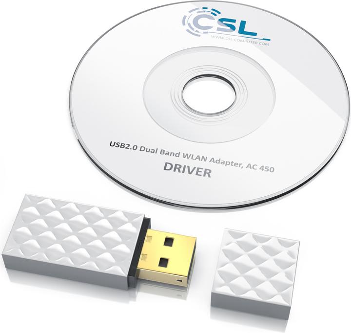 Actual product image CSL WLAN USB adapter, WIFI dual band stick dongle 433 MBit/s, 2.4 GHz / 5 GHz, 802.11ac, WPS, Windows 11 (USB 2.0)