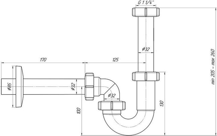 Produktbild Ani Plast WASHBASIN SIPHON 11 / 4X32 U-SHAPED (Waschmaschinen-Siphon)