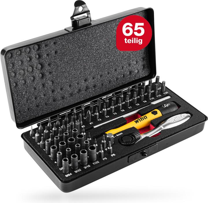 Produktbild Wiha Micro Bit Set 65-tlg. inkl. Aufbwahrungsbox Feinmechanik Schraubendreher Set Bit Halter (4 mm)