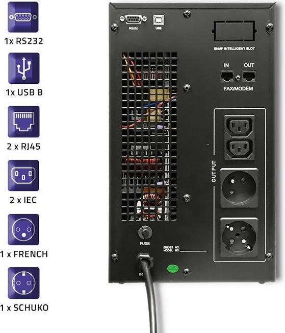 Image du produit Qoltec Pure Sine Wave 53043 (3000 VA, 2400 W, Double convertisseur en ligne Onduleur)