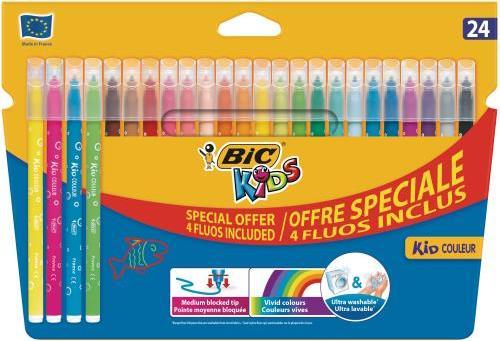 Image du produit Bic Feutres de coloriage Kid Couleur Fluo 921360 assortis 24 pièces (20+4) (Multicolore, 24 x)