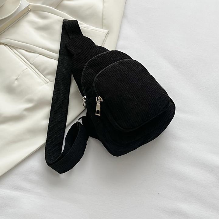 Only-Bags.Store Schicke schwarze Cord-Crossbody-Tasche - lässige Gürteltasche mit Reissverschluss, perfekt für