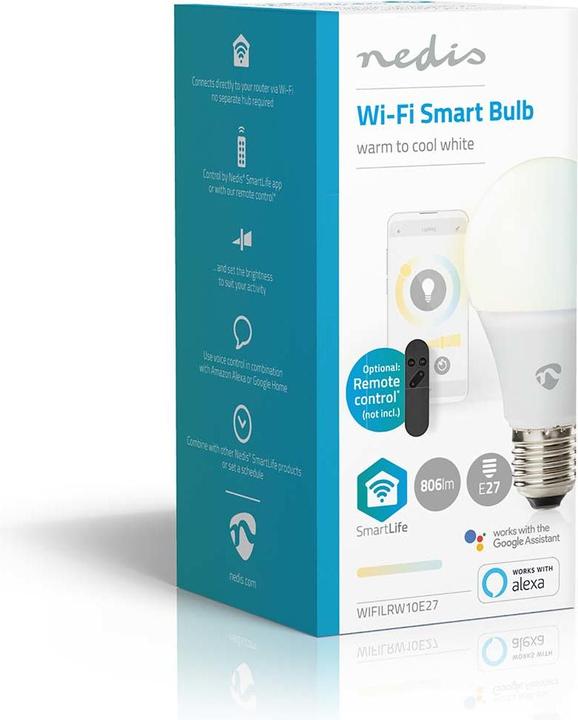 Image du produit Nedis WIFILRW10E27 SmartLife LED Bulb WLAN E27 806 lm 9 W warm to cool white 2700 - 6500 K Classe énergie (E27, 9 W, 806 lm, 1 x, F)