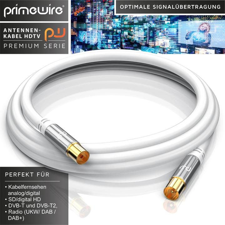Immagine prodotto Primewire Cavo antenna HDTV | Cavo coassiale premium 135dB / 75 Ohm | FullHD / 4K Ultra HD | Cavo TV (135 dB, Cavi antenna)