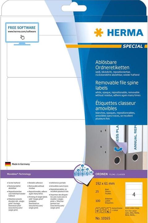 Image du produit HERMA Étiquettes classeur amovibles A4