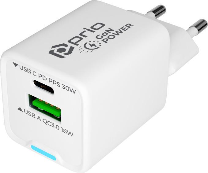 prio Wandladegerät GaN Power 30W PD PPS (USB C) + QC 3.0 (USB A) weiss (30 W)