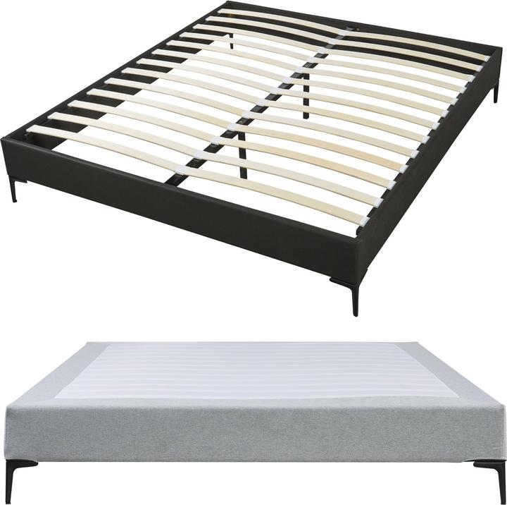 Actual product image En.Casa Double bed Lilla with mattress textile 180x200 cm light grey (180 x 200 cm)