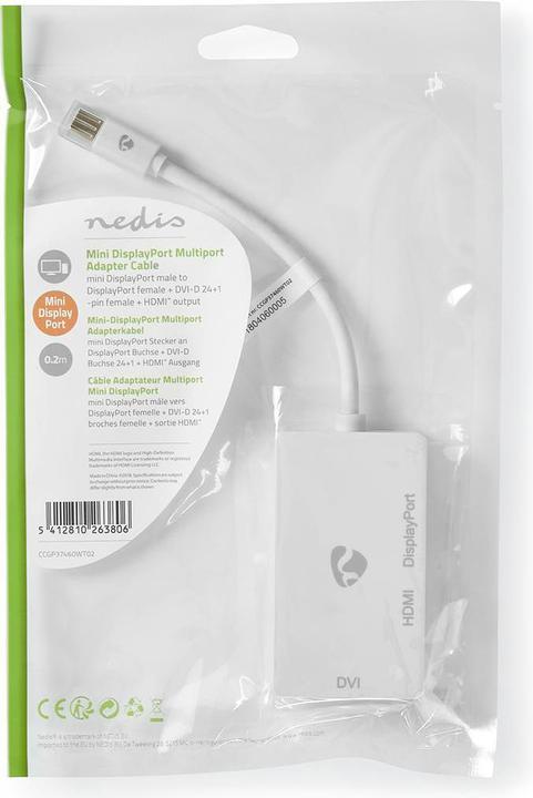Immagine prodotto Nedis Cavo Mini DisplayPort DisplayPort 1.2 Mini DisplayPort maschio DisplayPort femmina / DVI-D 24+ (0.20 m)