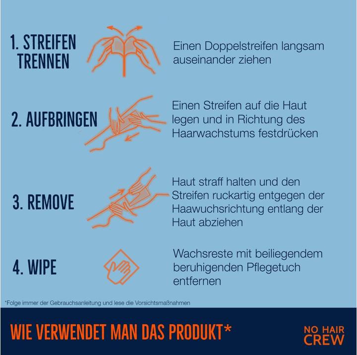 Nährwerte und Zutaten No Hair Crew Kaltwachsstreifen (448.80 ml, 20 x, 76 g)