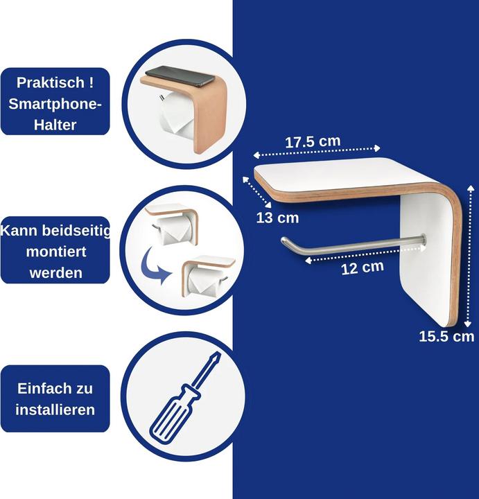 Produktbild Well Care Toilettenrollenhalter Holz Weiss mit Ablage