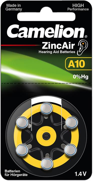 Produktbild Camelion Hörgeräte Batterie Zink-Luft Zelle A10 0% Mercury/Hg Gelb (6 St.) (6 Stk., A10, 280 mAh)