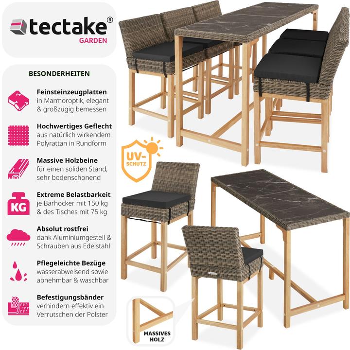 Immagine prodotto tectake Tavolo in rattan Lovas con 6 sedie Latina (161 cm)