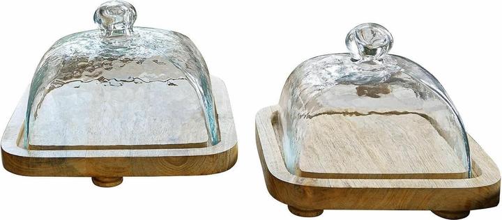 Image du produit Loberon Cloche en verre avec plateau Lot de 2 Bellavario clair/brun