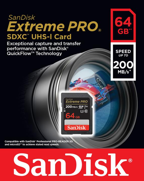 Produktbild SanDisk Extreme PRO UHS-I V30 (64 GB, SDXC, U3, UHS-I)