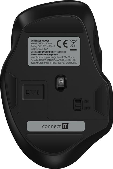 Actual product image Connect IT Dual SmartSwitch bezdrátová pelė, USB-A + C (+1x AA baterie zdarma), pilka (Wireless)