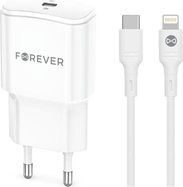 Forever TC-01-20AC PD QC charger 1x USB-C 1x USB 20W white + USB-C - Lightning cable 20W (20 W)