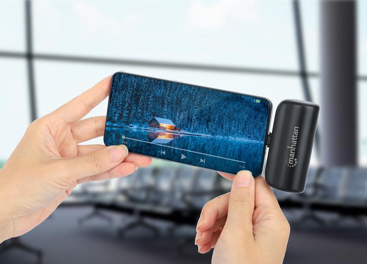 Actual product image Manhattan Powerbank 5000 mAh with integrated USB-C plug 10W for use as a mobile phone holder with L (5000 mAh, 10 W, 10 Wh)
