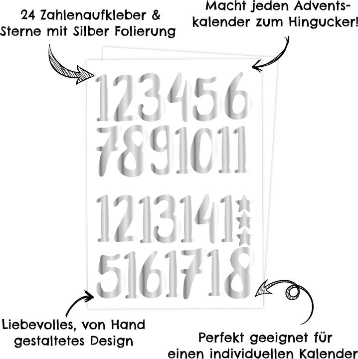 Produktbild Papierdrachen 24 Adventskalender Zahlenaufkleber – silber Nr69