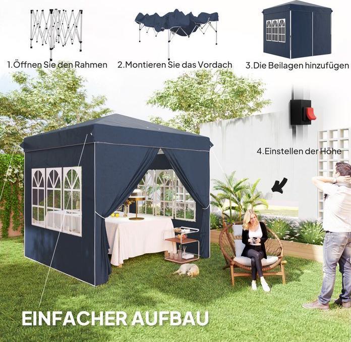 Immagine prodotto Swisshandel24 Faltpavillon 2,5x2,5m, wasserabweisend mit 4 Seitenteilen, Dunkelblau (250 cm, 250 cm)