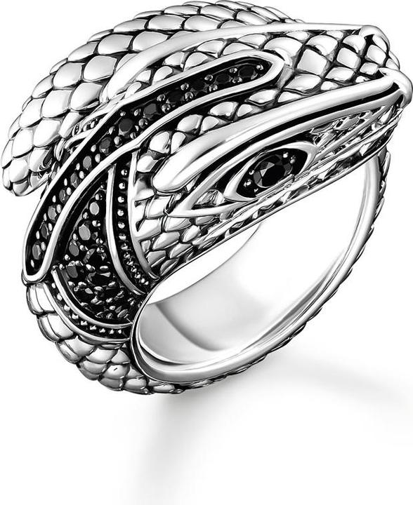 Thomas Sabo Schlangenring mit schwarzen Steinen Silber