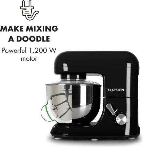 Klarstein Bella Nera Küchenmaschine1200 Watt, 5 Liter, Schwarz