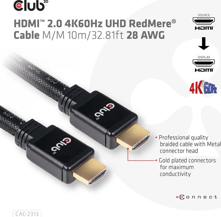Produktbild Club 3D HDMI 2.0 4K60Hz RedMere-Kabel 10 m (10 m, HDMI)