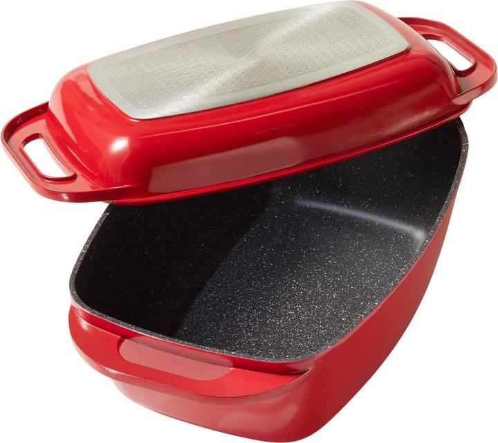 Actual product image Stoneline Roaster 43 x 26 cm with lid, oven and induction suitable, non-stick coating, red (Casserole + Stewpot, Cast aluminium)
