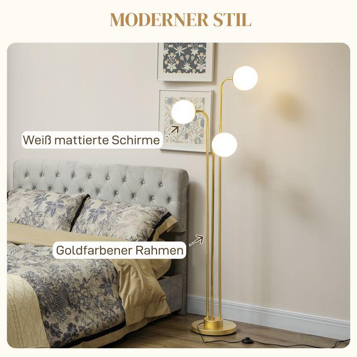 Immagine prodotto Swisshandel24 Stehlampe mit 3 Lampenschirmen, 120W Leselampe, 1,65 m hoch Nachttischlampe (E27)