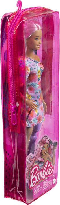 Produktbild Barbie Fashionistas Puppe im schulterfreien Blumenkleid, pinke Haare, Beinprothese, für Kinder von 3 bis 8