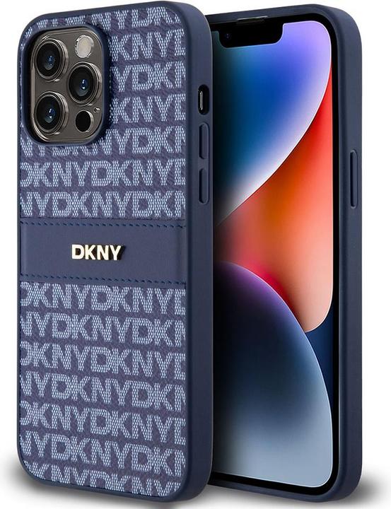 Image du produit DKNY PU Cuir Motif Répétition Bande Tonale Etui pour iPhone 14 Pro Bleu (Apple iPhone 14 Pro)