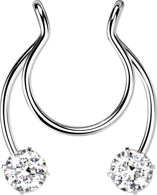 Produktbild Star Piercing Fake Clip silber Circular Barbell mit zwei Kristallen (Chirurgenstahl 316L, 1.0 mm)
