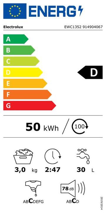 Energie-Label Electrolux EWC1352 (3 kg, Links)