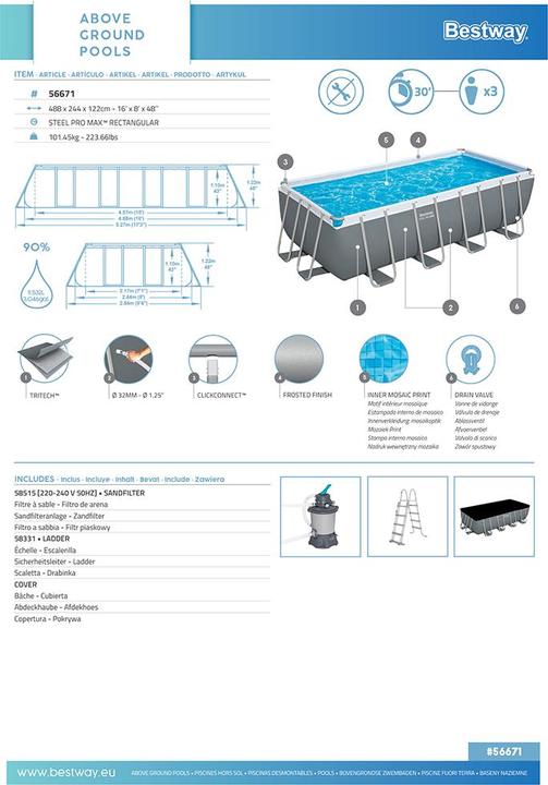 Produktbild Bestway Steel Pro MAX Frame Pool Komplet t-Set (488 x 244 x 122 cm)
