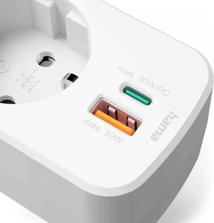 Actual product image Hama Steckdosenadapter-USBC+USBA (USB-A, USB-C, CEE 7/3, 3 x)
