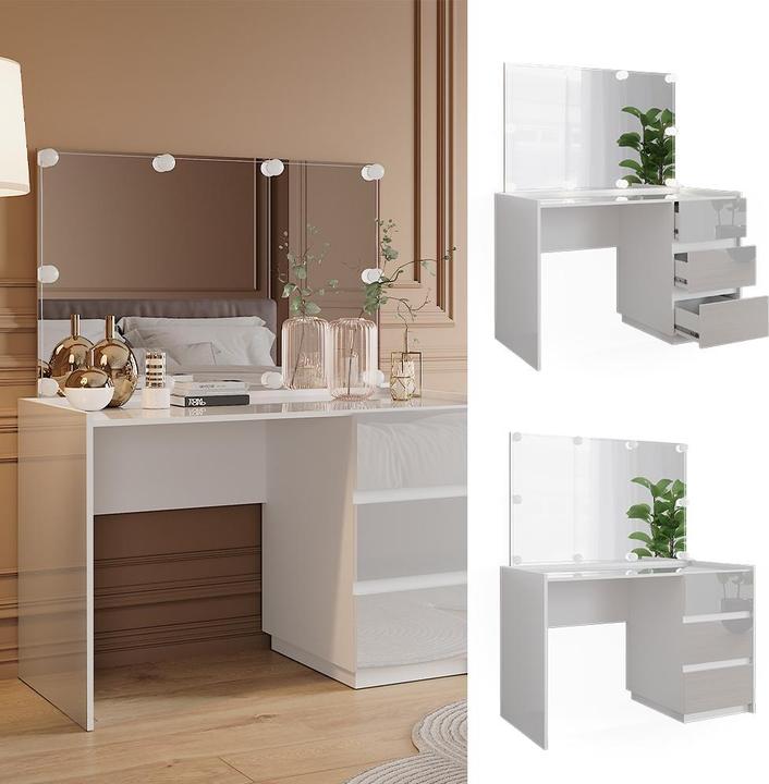 Actual product image Vicco Dressing table Marla, White High Gloss, 120 cm with mirror, LED fairy lights (120 x 60 x 79 cm)