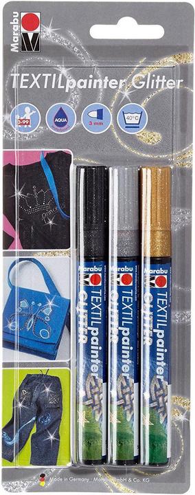 Produktbild Marabu Textilstift Painter Glitter (Gold, Silber, Schwarz, 3 mm, 3 x)