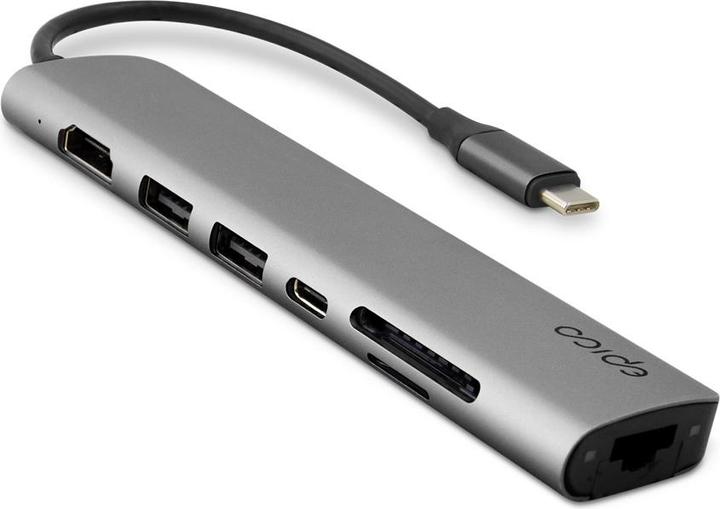 Image du produit Epico Hub multimédia 7en1 8K avec connecteur USB-C - gris espace (USB-C, 7 Ports)