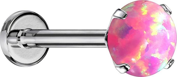 Star Piercing Micro Threadless Labret silber Opal pink gefasst (ohne Messing, Titan G23)