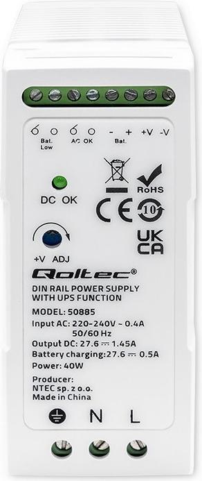 Actual product image Qoltec 50885 Stable DIN rail power supply unit with UPS function | 40W