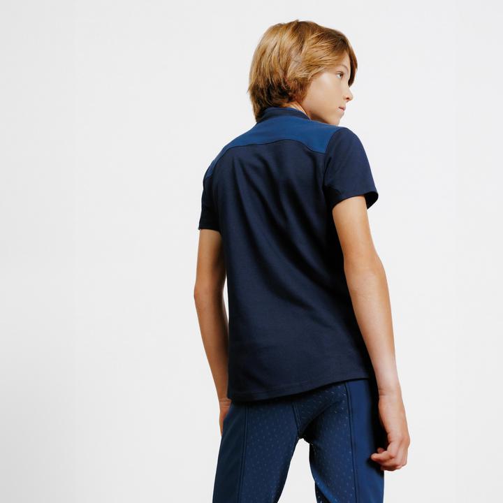 Actual product image Fouganza Riding polo shirt children zip short sleeve - 500 dark blue (122)