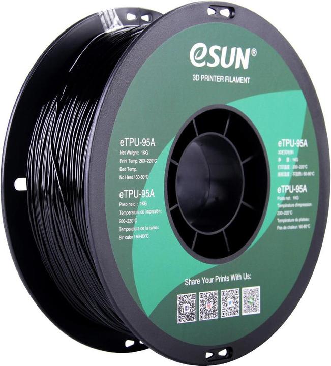 Produktbild eSUN eTPU-95A 1,75mm Black 1kg 3D Filament (TPU, 1.75 mm, 1000 g, Schwarz)