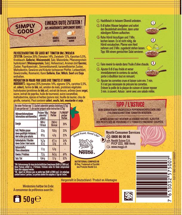 Valeurs nutritives et ingrédients Maggi Mix Corn. de viande haché (50 g)