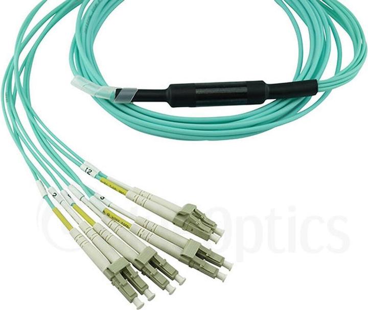 Actual product image BlueOptics MC6709309-007 compatible MPO-4xLC OM3 patch cable 7.5 metres