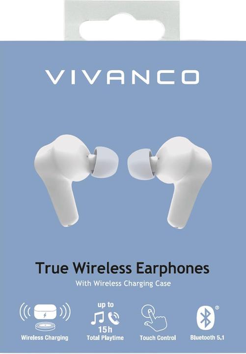 Immagine prodotto Vivanco COMFORT PAIR W Auricolare True Wireless Stereo (TWS) In-ear Chiamate/Musica Bluetooth Bianco (Nessuna soppressione del rumore, 10 h, Senza fili)