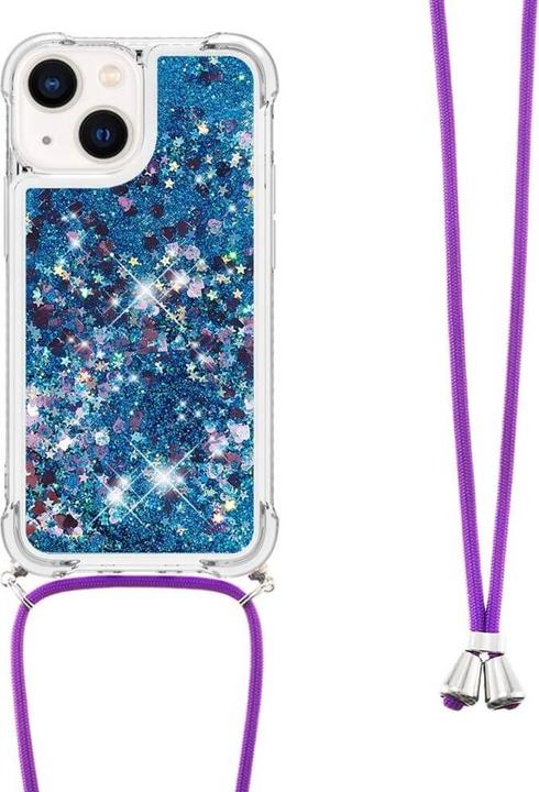 Actual product image Cover-Discount iPhone 15 Plus - Glitter Case with Lanyard blue (Apple iPhone 15 Plus)